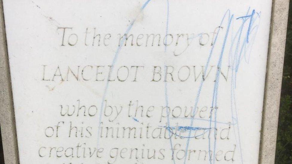 Lancelot 'Capability' Brown memorial with blue crayon marks