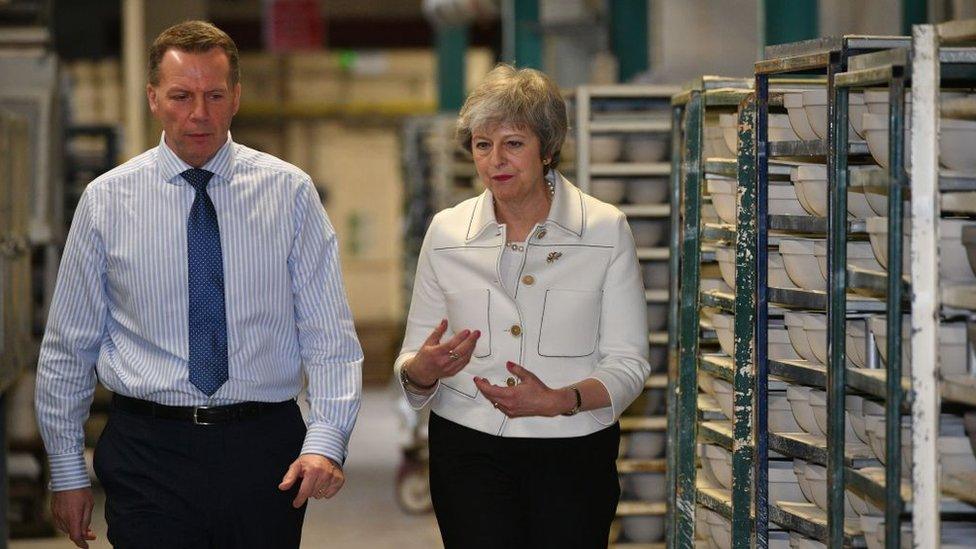 Theresa May at Portmeiron factory in Stoke-on-Trent