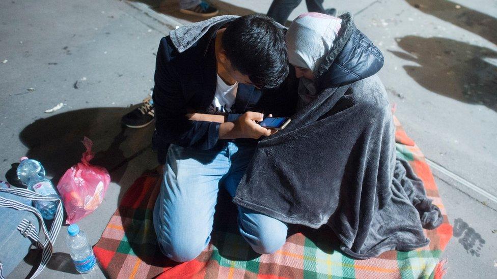 Migrants on the Hungarian border with Austria in 2015