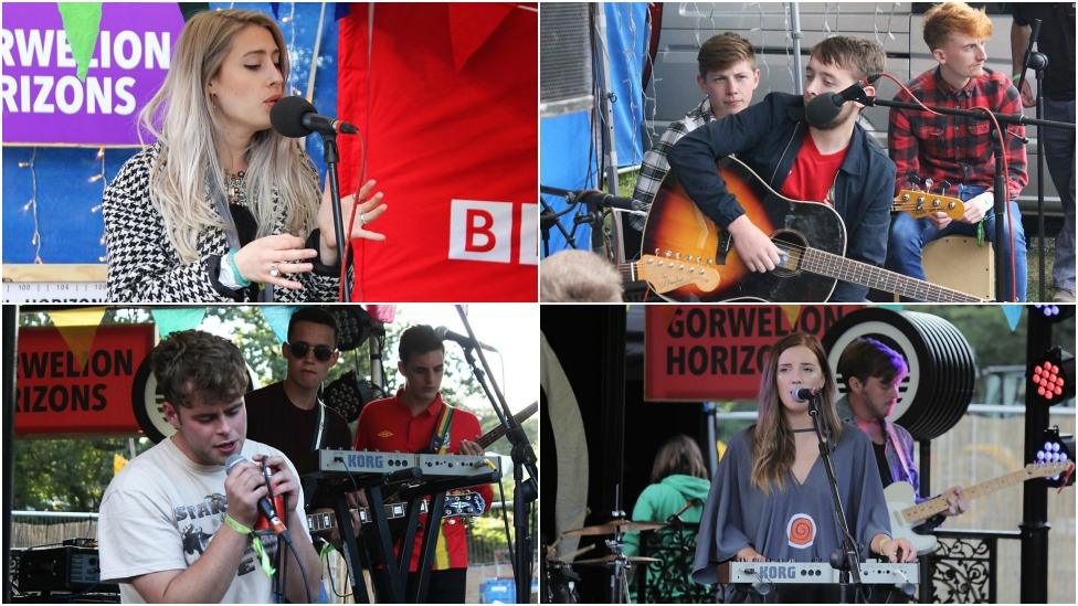Horizon acts (Clockwise from top left): Violet Skies, Y Reu, Yr Eira, Cut Ribbons