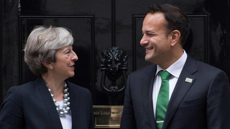 Britain's Prime Minister, Theresa May, greets Ireland's Taoiseach, Leo Varadkar, as he arrives in Downing Street