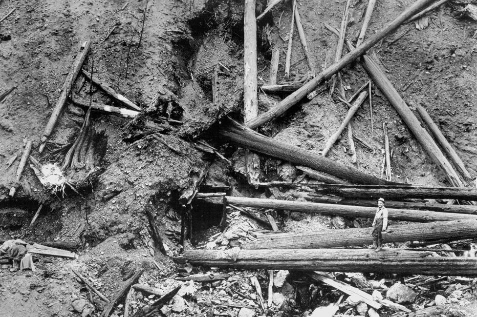 The entrance to the disused mine shaft where Ed Pulaski sheltered with his fire crew during the Big Blowup in 1910