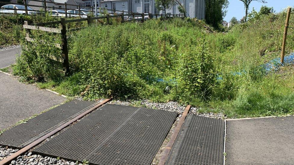 The old line at Pontyberem with the village hall in the background