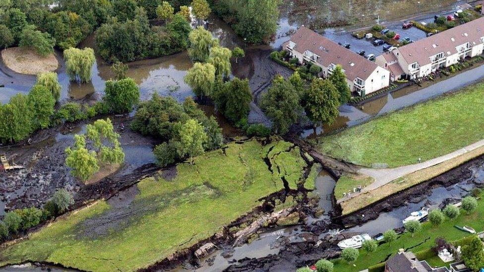 A 2003 picture showing flooding in the town of Wilnis, the Netherlands