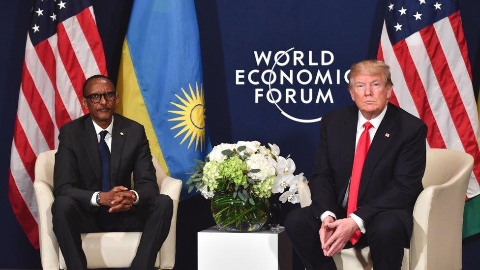 US President Donald Trump (R) and Rwanda's President Paul Kagame attend a bilateral meeting on the sidelines of the World Economic Forum (WEF) annual meeting on January 26, 2018