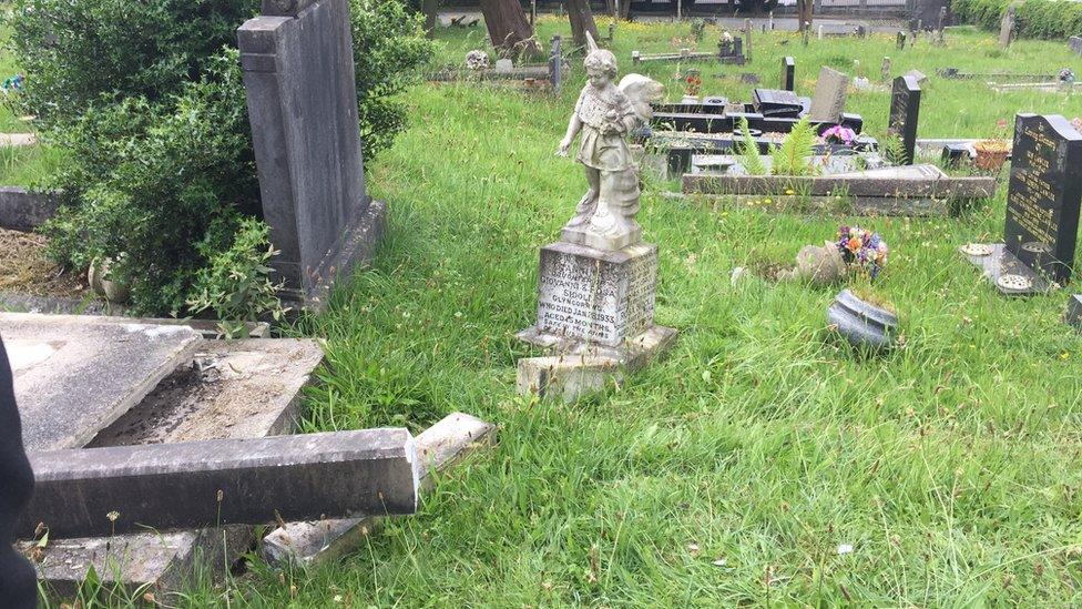 the damage to graves at Maesteg cemetery