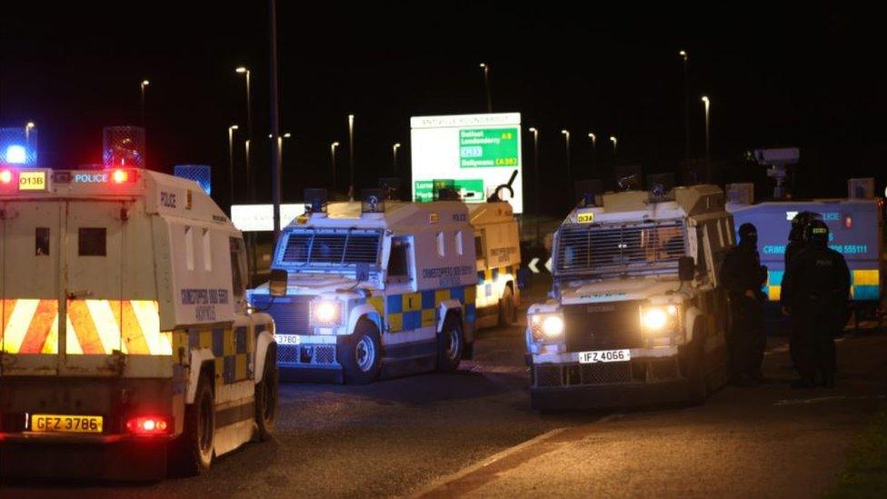 There was a police presence in Larne on Tuesday evening