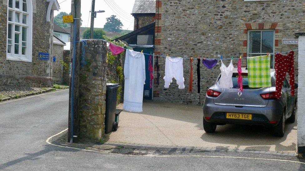 Pants and pyjamas outside a house in Colyton