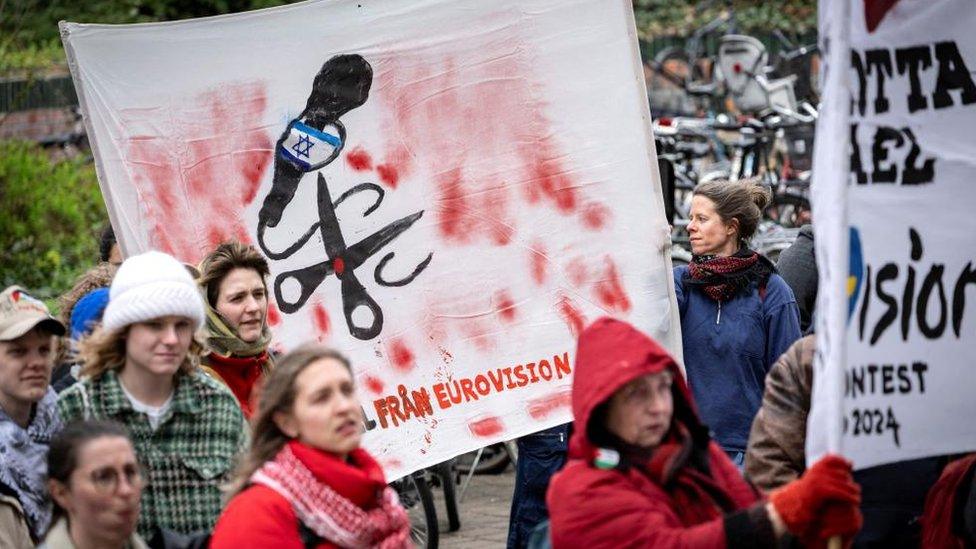 A protest against Israel's participation in Eurovision, in Malmo