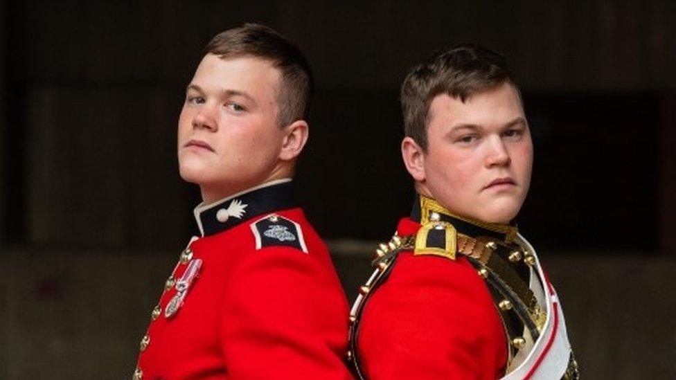 Guardsman Thomas Dell of the Grenadier Guards (left) and his twin brother Trooper Ben Dell of the Household Cavalry