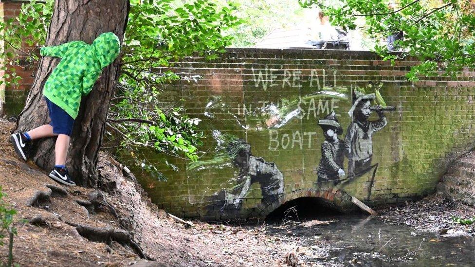 Possible Banksy mural in Oulton Broad, Suffolk