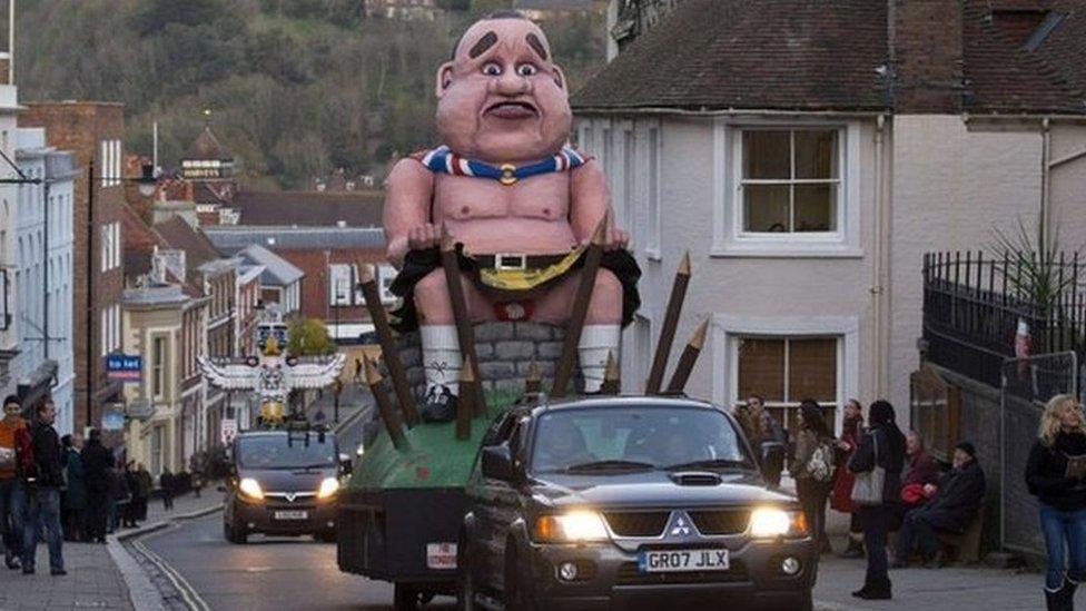 An effigy of defeated Scottish independence leader Alex Salmond is paraded through Lewes, Sussex