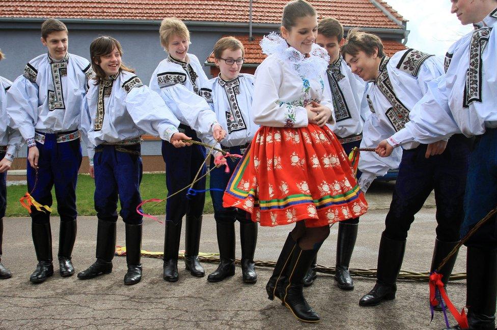 Easter Monday whipping in Vlcnov village, Czech Republic (file pic, 6 April 2015)