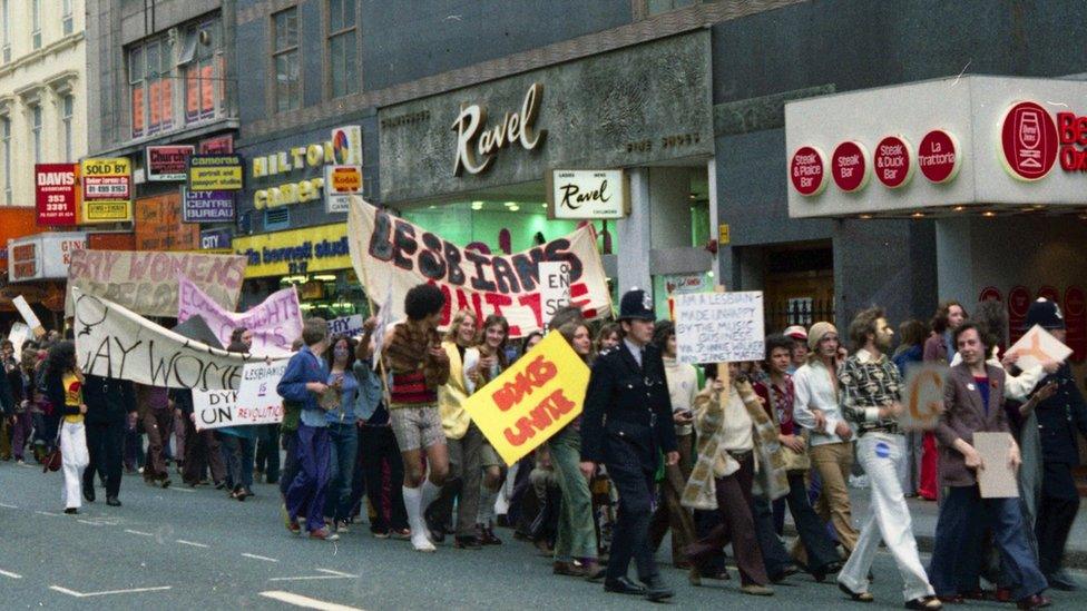 The first Lesbian and Gay Pride marches through central London in 1972