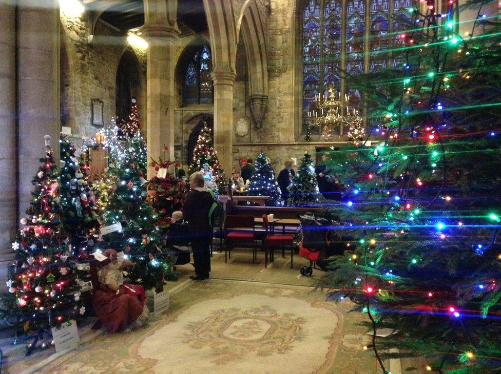 Christmas trees at St Mary's Church, Melton Mowbray