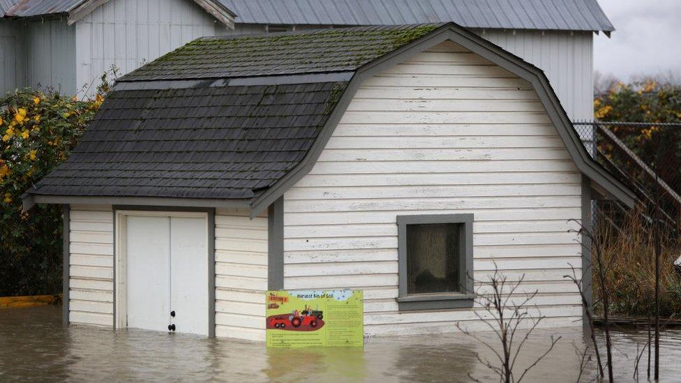 Abbotsford Community Garden is seen in floodwater in Abbotsford, British Columbia on November 18, 2021