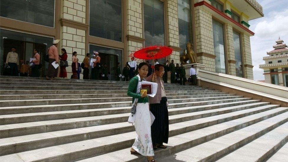 MPs on the steps of Myanmar parliament