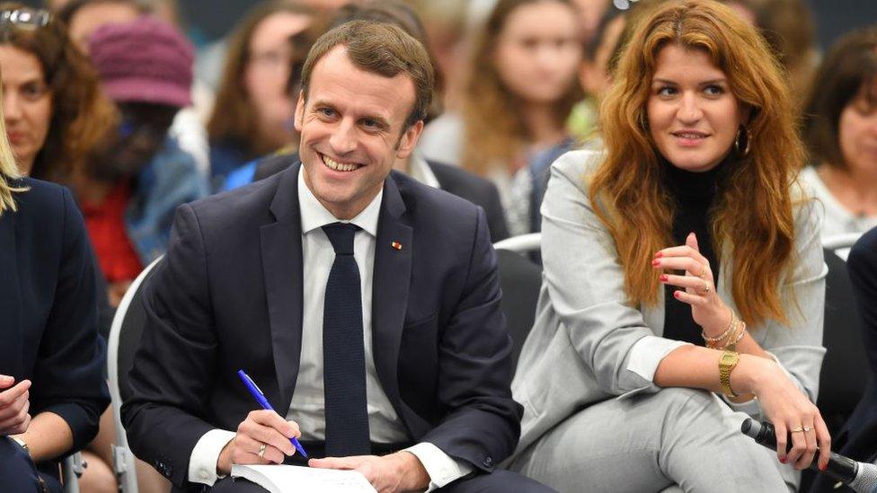 File pic of Marlène Schiappa with President Macron in 2019