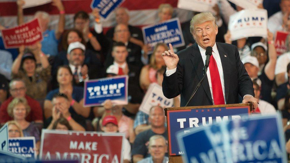 Republican presidential candidate Donald Trump speaks to supporters at a rally in Erie, Pennsylvania.