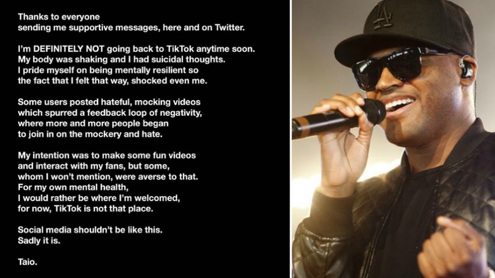 Taio Cruz's statement on Instagram