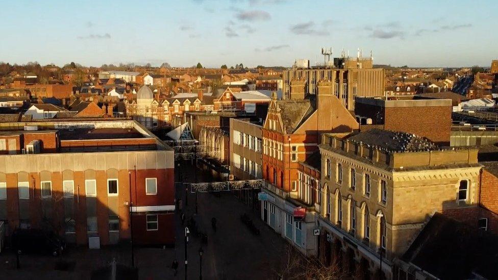 An aerial view of Wellingborough town centre