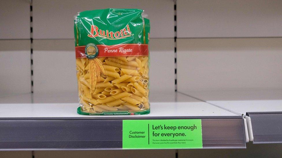 A shelf with pasta