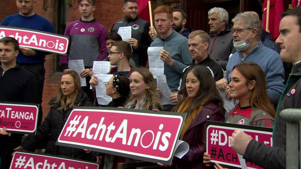 Representatives of the Irish language organisations at the Cultúrlann in Belfast