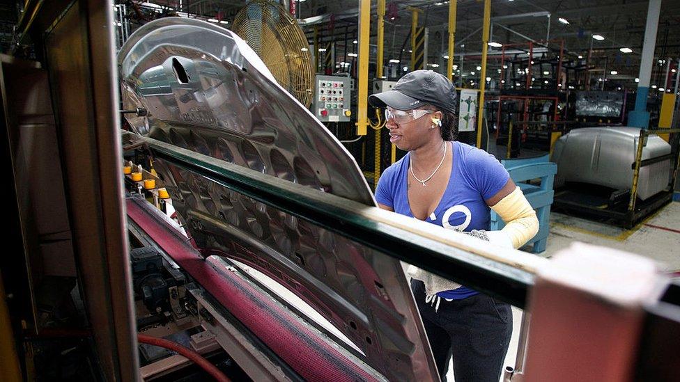 A Fiat Chrysler Automobiles worker at the FCA Sterling Stamping Plant in Sterling Heights, Michigan