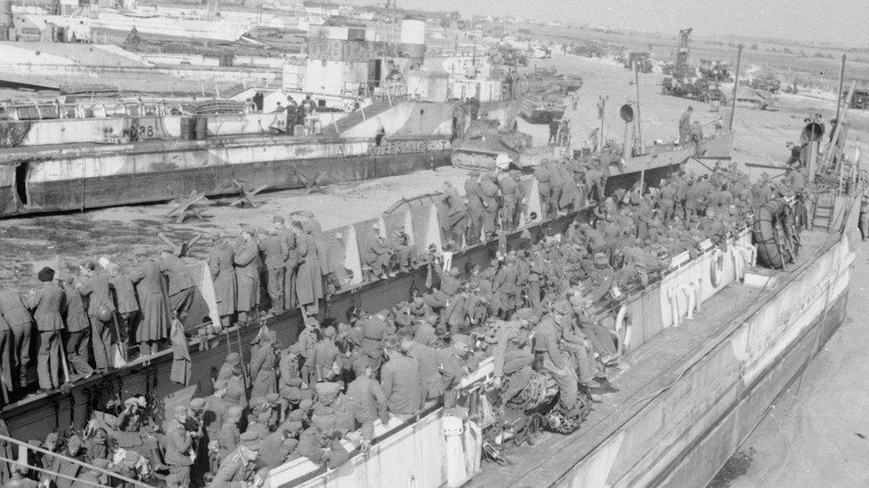 LCT 7074 on Gold beach on 7.6.45