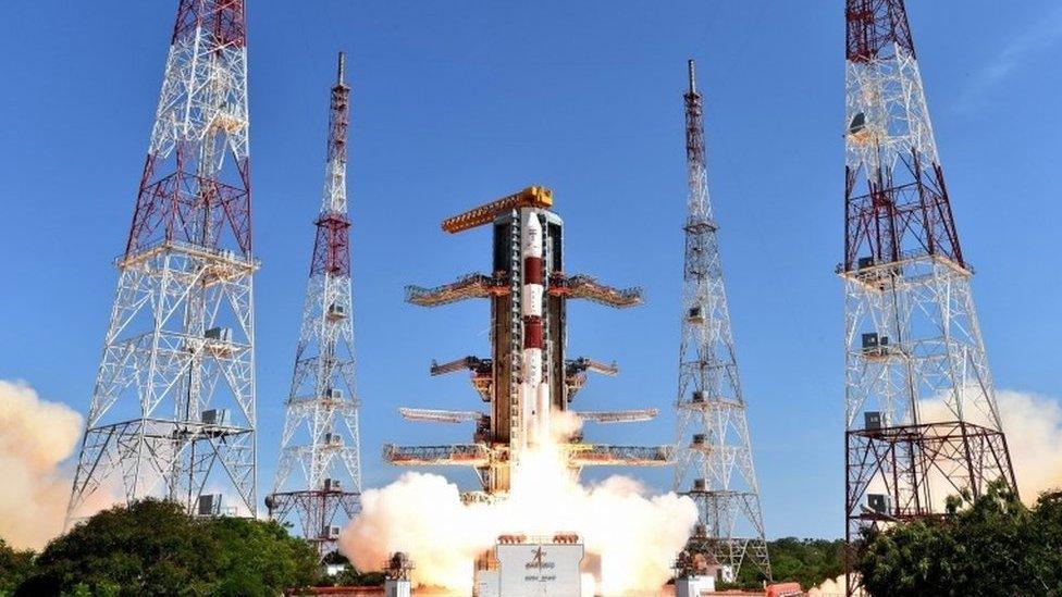 A handout picture provided by the Indian Space Research Organization (ISRO) shows the fully integrated PSLV-C34, with all its 20 satellites, taking off from the launch pad at Sriharikota"s Satish Dhawan Space Centre in Andhra Pradesh, India, 22 June 2016