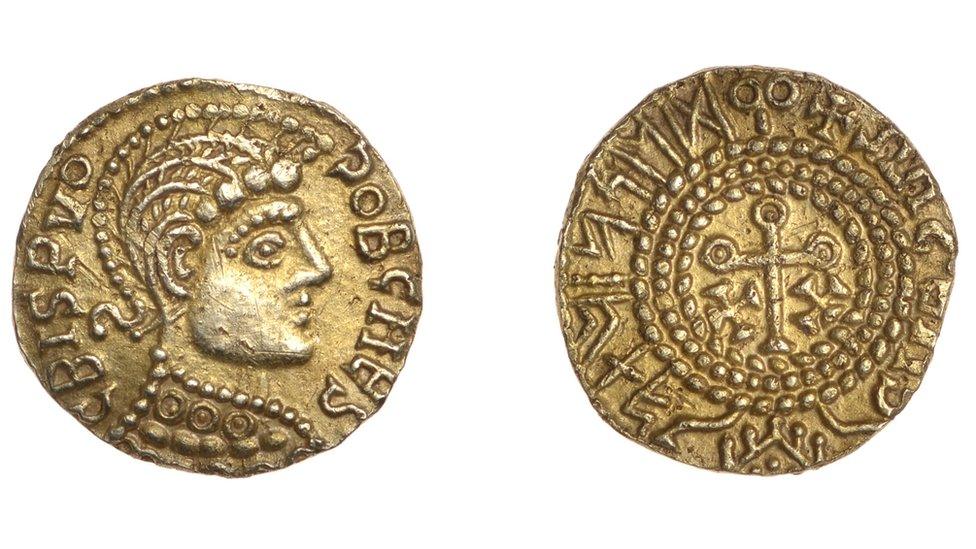 An Anglo-Saxon gold coin that dates from 650 to 670 AD and sold at auction for £18,600