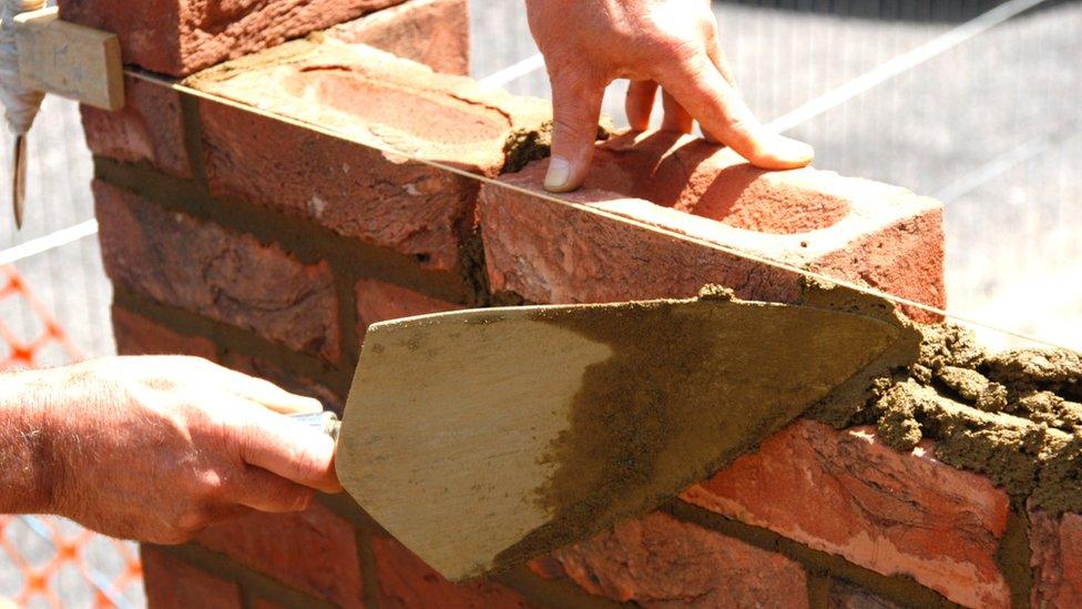 Close up bricklaying