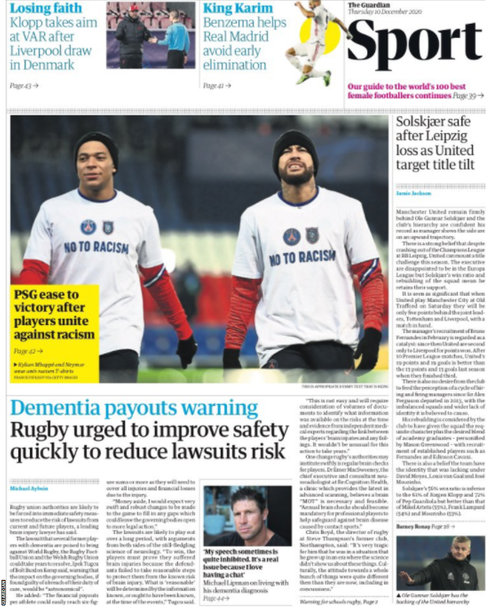 Guardian main sport page