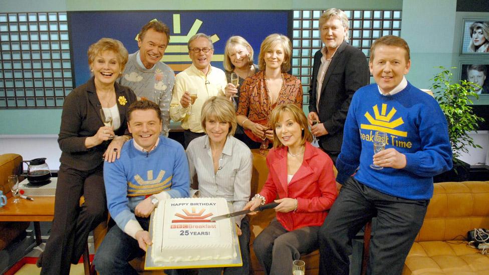 Bill Turnbull (right) with other presenters past and present during celebrations to mark Breakfast's 25th anniversary in 2008, including (left to right) Angela Rippon, Francis Wilson, Chris Hollins, Glyn Christian, Selena Scott, Sue Cook, Sian Williams and Mike Smith