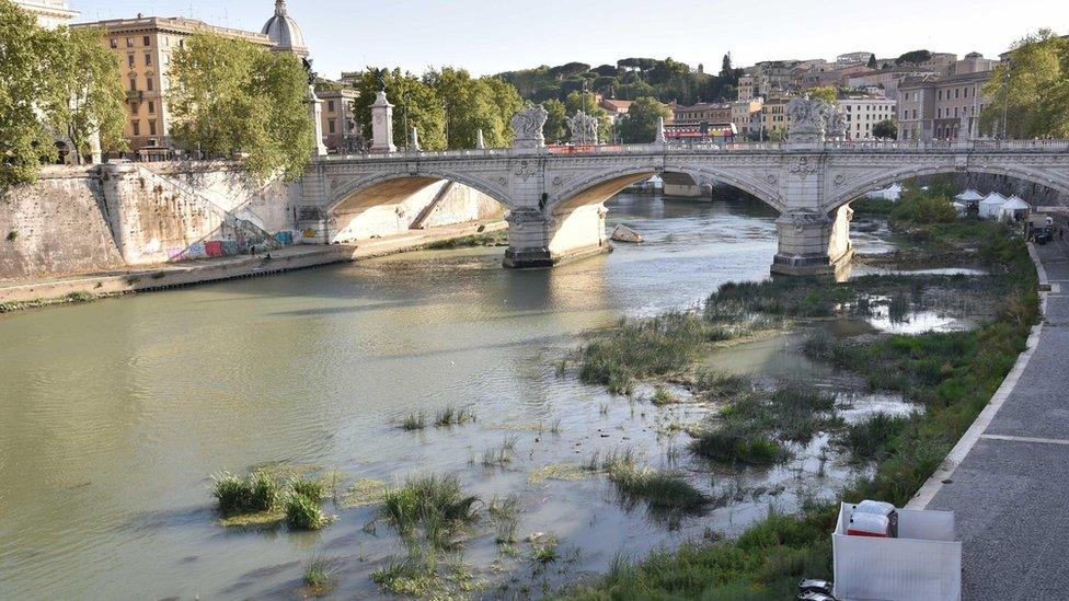 The Tiber river during the drought that hit the city of Rome, Italy, 28 August 2017