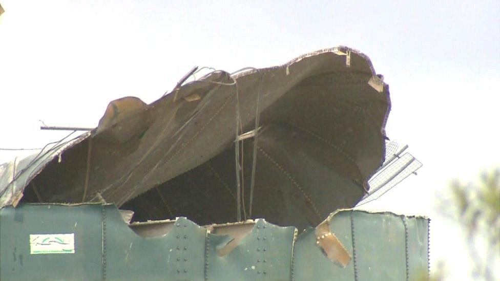 A biomass container damaged in Thursday's blast in Avonmouth