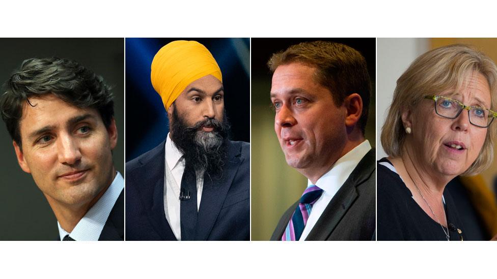 Justin Trudeau, Jagmeet Singh, Andrew Scheer, Elizabeth May