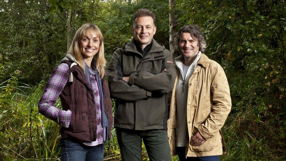 Presenters Michaela Strachan, Chris Packham and Martin Hughes Games