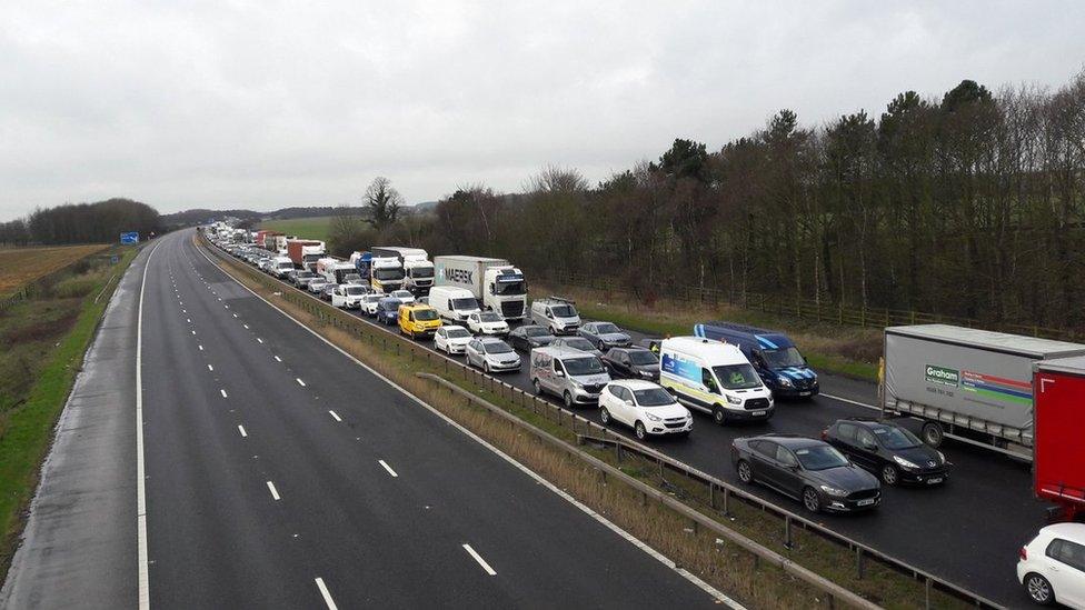 Traffic jam on M62 motorway