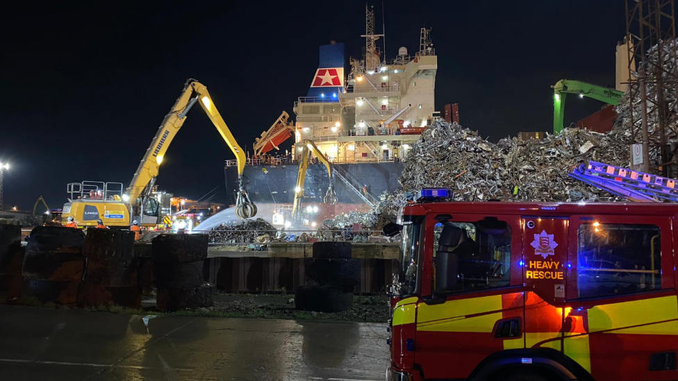 Fire engine by ship