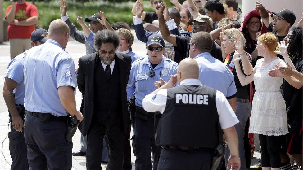 Activist Cornel West is arrested in St Louis. 10 Aug 2015