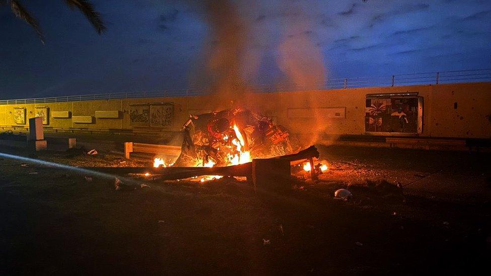 Aftermath of US drone strike near Baghdad International Airport that killed Qasem Soleimani (3 January 2020)