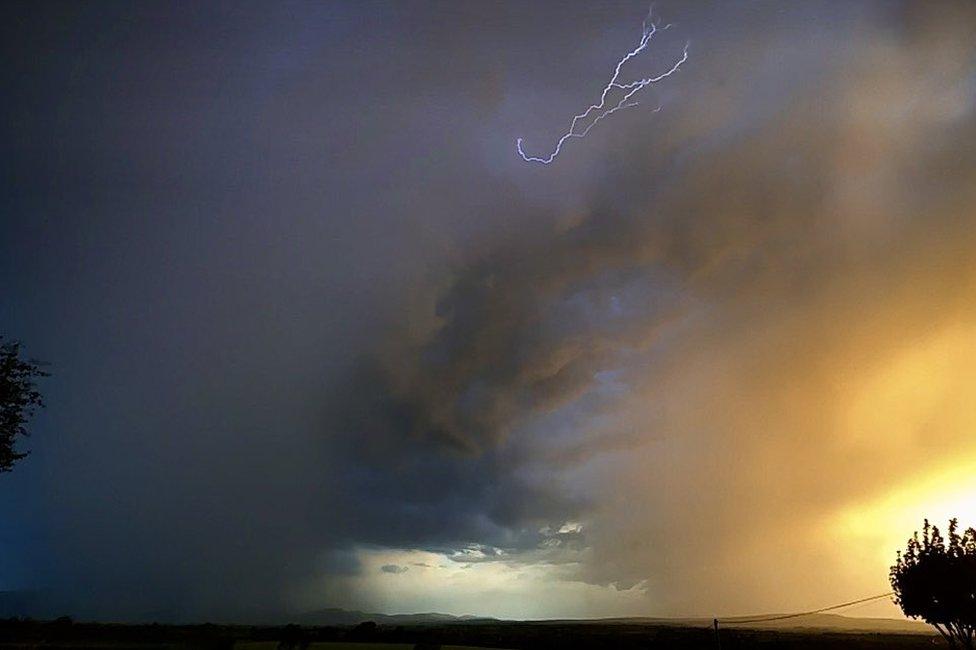 Lightning at sunset over the Sperrin mountains, by Rachel Cassidy