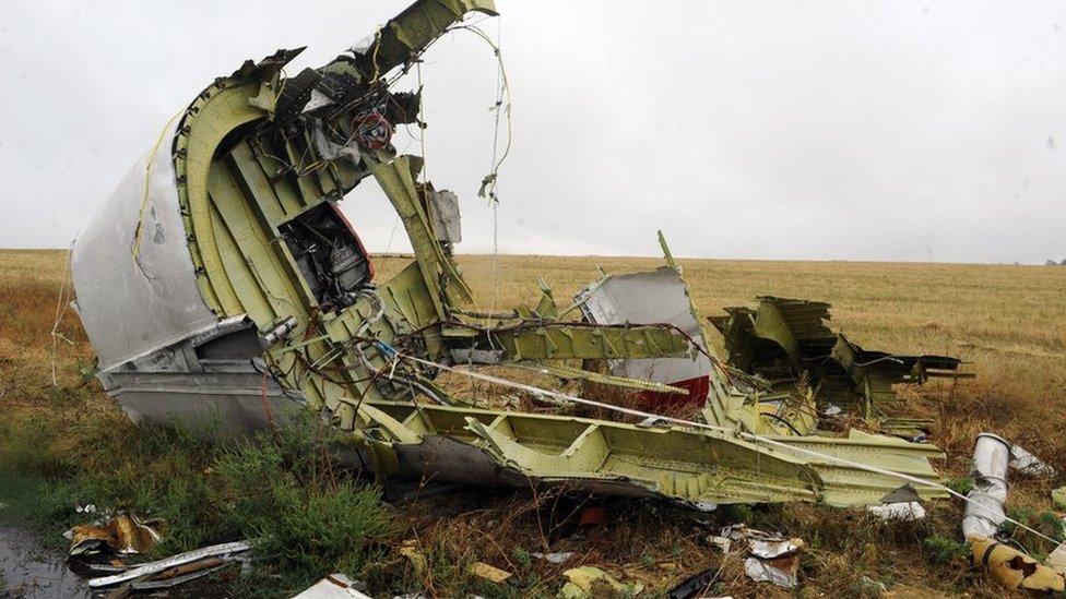 A photo taken on September 9, 2014 shows part of the Malaysia Airlines Flight MH17 at the crash site in the village of Hrabove (Grabovo), some 80km east of Donetsk.