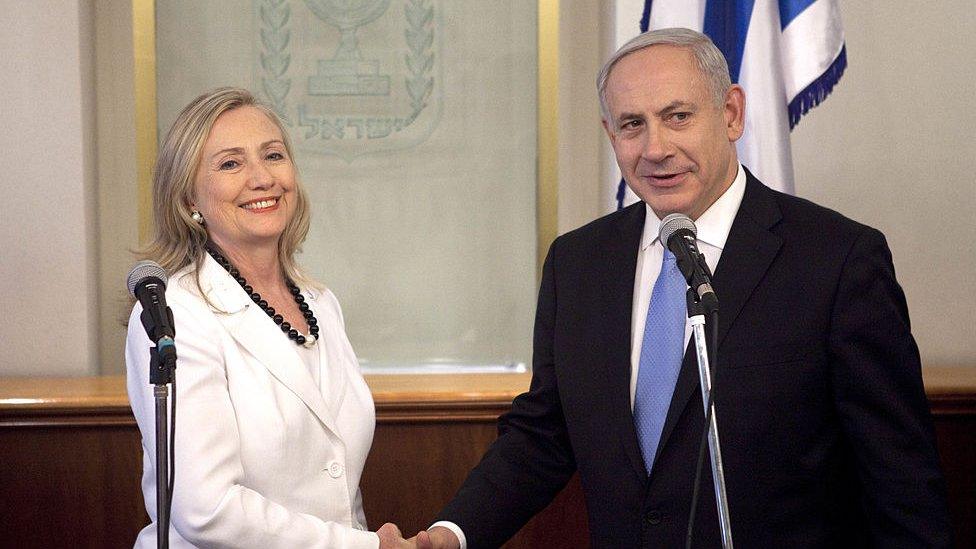 Israeli Prime Minister Benjamin Netanyahu meets with U.S. Secretary of State Hillary Clinton on July 16, 2012 in Jerusalem, Israel.