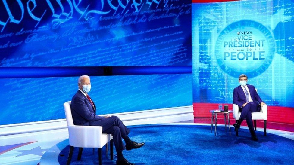 Joe Biden at the town hall event with moderator George Stephanopoulos