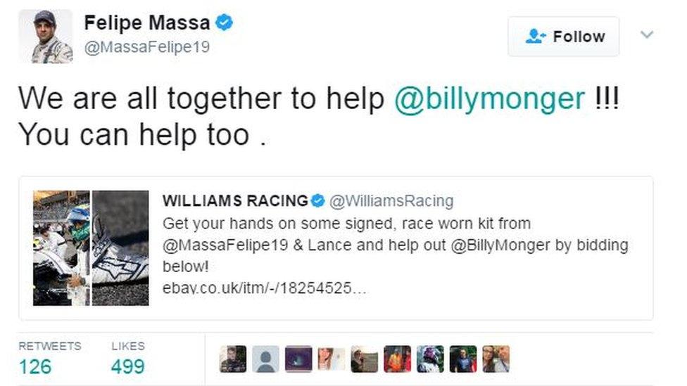 Felipe Massa retweeted a link to an auction for Billy by Williams Racing