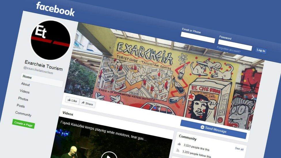 Screenshot of the "Exarcheia Tourism" Facebook page.