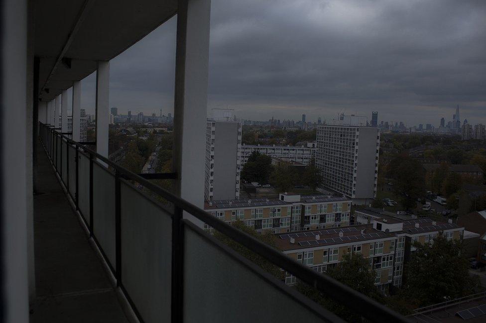 The view from the balcony of a high-rise