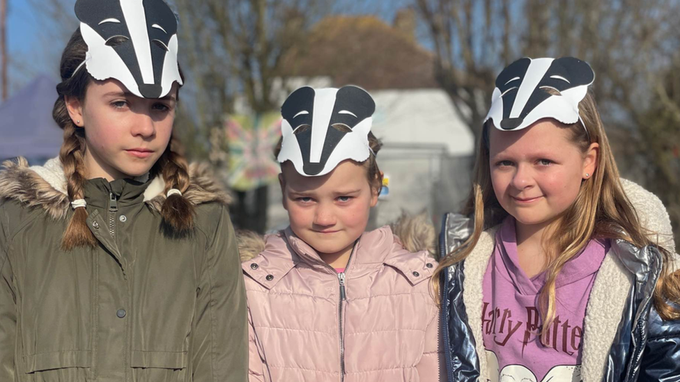 Poppy, Maisy and Ciara at the site of the Rochford oak tree in Ashingdon Road